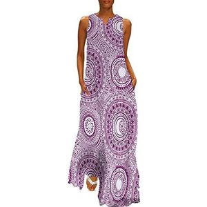 Lila Mandala Stars And Moons dames enkellange jurk slanke pasvorm mouwloze maxi-jurken casual zonnejurk L