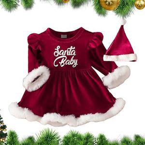 Kerstjurk voor babymeisje | Kerstjurk met lange mouwen voor babymeisje met hoed,Kerstrompertje babymeisje voor cosplay vakantie-aankleding voor babymeisjes van 0-2 jaar oud Founcy