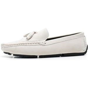 Heren Loafers Vierkante neus Vleugeltips Suède Veganistisch leer met kwastje Antislip Lichtgewicht Platte hak for buiten Feest Instappers (Color : White, Size : 41 EU)