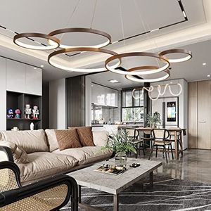 Hanglamp Dimbare LED hanglamp 88W Moderne eenvoudige kroonluchter Lamp met afstandsbediening In hoogte verstelbare hanglamp Geschikt voor woonkamer Hanglamp Slaapkamer Eetkamer Plafondlamp (6 ringen)