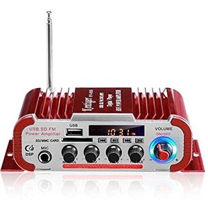Audioversterker, HY60 12V / 600W Audio Home Digitale versterkers met MIC Lcd Auto Audio Bass Power-versterker FM USB SD Radio Subwoofer-luidsprekers(Rosso)