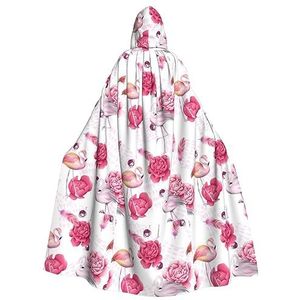 Wurton Roze flamingo's carnaval cape met capuchon voor volwassenen, heks en vampier cosplay kostuum, mantel, geschikt voor carnavalsfeesten