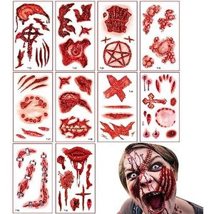 Halloween litteken tijdelijke stickers | Halloween-zombie-make-up | 10 Stuks Realistisch Nep Gezicht Bloed, Halloween Make-up Kit, Waterdichte Tijdelijke Stickers voor Kinderen Volwassenen Qiongni