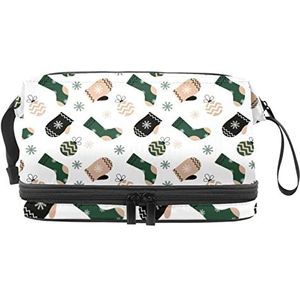 Multifunctionele opslag reizen cosmetische tas met handvat, winterhandschoenen en kousen-01, grote capaciteit reizen cosmetische tas, Meerkleurig, 27x15x14 cm/10.6x5.9x5.5 in