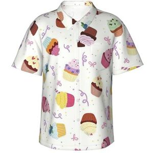 Delicious Cupcakes Print Klassiek Hawaïaans shirt voor mannen Button Down Tropische Shirts Casual Strandkleding, Zwart, XXL