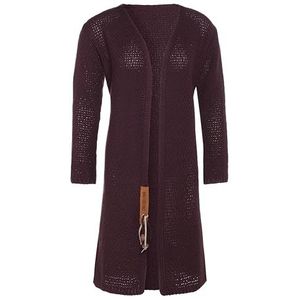 Knit Factory - Luna Lang Gebreid Vest Aubergine - Gebreide dames cardigan - Lang vest tot over de knie - Paars damesvest gemaakt uit 30% wol en 70% acryl - Grote maat - 46/48