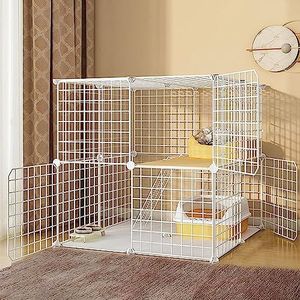 Kleine dierenboxen kattenkooi - hondenkooien middelgroot, hamster box kattenbox doe-het-zelf huisdier box metalen behuizing net met deur voor konijnen (maat: C6-75 * 75 * 73 cm)