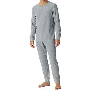 Schiesser Heren pyjama lange warme en zachte winterware-corduroy pyjamaset, grijs-melk, 52, grijs gemêleerd, Large (52)