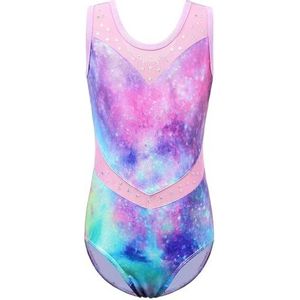XIUsheUA Turnpakje voor meisjes, korte mouwen, gymnastiekshirts, mouwloos dansshirt, gymnastiekpakje voor kinderen, balletpakken voor kinderen, gymnastiekpak, Galaxy, 8A