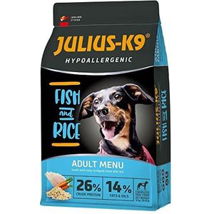 Julius-K9 - Fish & Rice - Hypoallergeen hondenvoer voor volwassen honden - hondenbrokken op zalm & rijst basis - geschikt voor alle rassen - 3kg