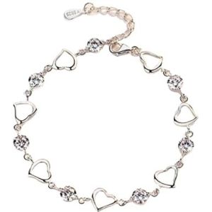 Armbanden 925 sterling zilveren armband sieraden wit paars retro bruiloft gevormde zirkonia lengte 17 cm + 4 cm Kleding, schoenen en sieraden (Color : H006)