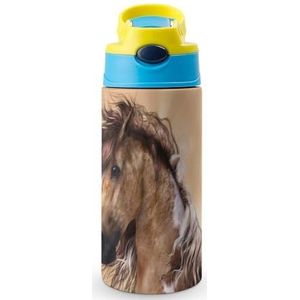 Brown Horse 12 oz waterfles met rietje koffie beker water beker roestvrij staal reizen mok voor vrouwen mannen blauwe stijl