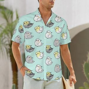 Schattige valkparkiet vogels herenoverhemden korte mouwen strandshirt Hawaiiaans shirt casual zomer T-shirt XL