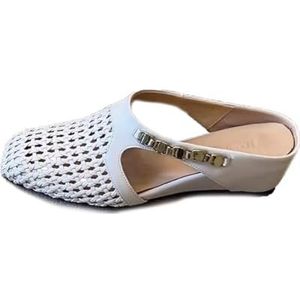 Dames 7 cm hoogteverhogende geweven slippers met opengewerkte bedekte teen, platform met sleehak en ademende zomersandalen voor jurken en rokken