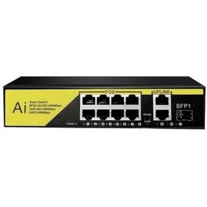 10-Port Poe Switch Gigabit Poe VLAN Netwerk Switch met SFP 10/100/1000Mbps (Kleur: 8 Poe 1 SFP Geel)