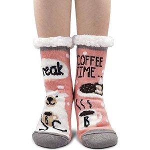 ZFSOCK Dames Huissokken Stoppersokken Wintersokken: Knuffelsokken Warm Dik Sokken met ABS Anti-slip Zolen, Binnenste Fleece, Grappig Dierenpatroon Kerstsokken 1 Paar Maat 35-41