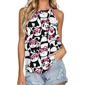 Panda's in rode bril dames tanktop zomer mouwloze T-shirts halter casual vest blouse print t-shirt 4XL