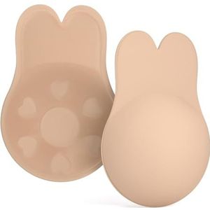 Foatcox Plakbeha, onzichtbare push-up-beha zonder bandjes, herbruikbaar, siliconen plakbeha voor open rug en diverse kleding, beige, A