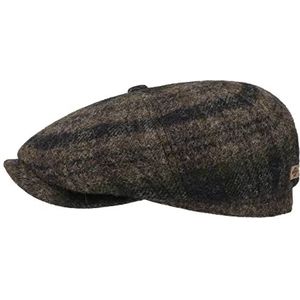 Stetson Hatteras Beeswax Shetland Wool Pet Heren - wollen cap newsboy met klep voering voor Herfst/Winter - L (58-59 cm) bruin-blauw