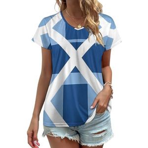 Schotse Tartan Plaid Vrouwen V-hals T-shirts Leuke Grafische Korte Mouw Casual Tee Tops 5XL