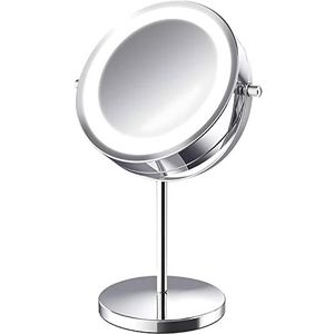 Retoo Draaibare make-upspiegel met ledverlichting, cosmeticaspiegel voor thuis en onderweg, voor make-up en scheren, staande spiegel, rond