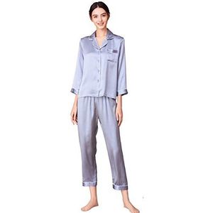 Jsix 16 Momme Zijden Pyjama Set voor Vrouwen Pure Moerbei Zijde Nachtkleding Lange Nachtkleding Dames (Haze blauw, M), Haze Blauw, M
