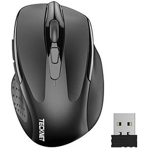 TECKNET Draadloze muis, 2,4 G, optische muis, 2600 dpi, met 5 instelbare niveaus, ergonomische muis voor pc, desktop/laptop, zwart