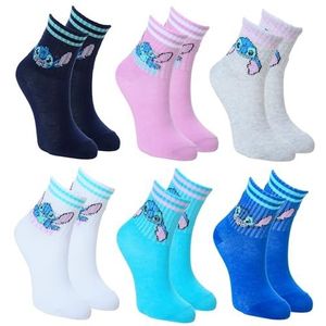 Disney Stitch Sokken voor Meisjes, Tennis Design Set van 6 Katoenen Sokken, Maat EU 31/34