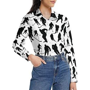 Hockeyspelers damesshirt met lange mouwen button-down blouse casual werkshirts tops 2XL