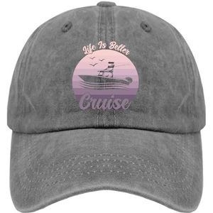 OOWK Dad Hat Life is Better Cruise Trucker pet voor heren, cool gewassen denim, verstelbaar voor campinggeschenken, Pigment Grijs, one size