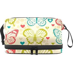 Dubbele Laag Cosmetische Tas Vlinder Draagbare Make-up Tas Reizen Organizer Pouch voor Vrouwen Meisjes Toiletartikelen Tassen, Meerkleurig, 27x15x14 cm/10.6x5.9x5.5 in, Make-up zakje