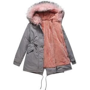 Sawmew Dames warme winterjas, dames winterjas met capuchon, dik gevoerd, warme jas, parka jas, puffer met knopen (Color : Gray pink, Size : 3XL)