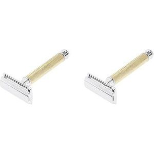 2 set Klassieke Handmatige Veiligheidsscheermessen Dubbele Rand Scheerapparaat voor Mannen Dagelijks Scheren Goud 10 X 4.4 X 2.5 cm