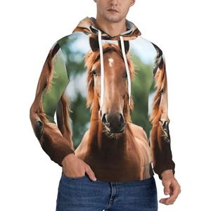 JEJEA Animales Horses Print Heren Hooded Sweatshirt Trekkoord Hoodies Trui Lange Mouw Trui Voor Dagelijks Dragen, Zwart, S