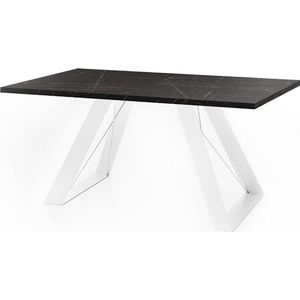 WFL GROUP Eettafel Colter wit in moderne stijl, rechthoekige tafel, uittrekbaar van 160 cm tot 260 cm, gepoedercoate witte metalen poten, 160 x 90 cm (zwart marmer, 140 x 80 cm)
