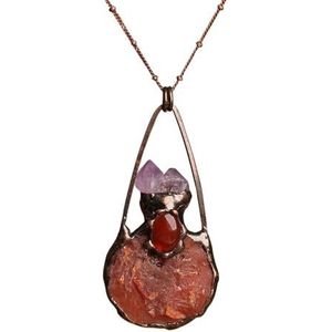 Spiritual Buddha Head Pendant Necklace For Women Bronze Antique Natural Stones Meditation Necklace Jewelry Gift (Color : Agate Purple Quartz)