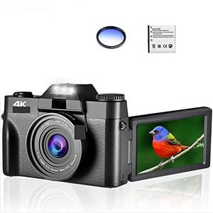 Digitale Camera, Groothoek Digitale Camera 4K Vlog Camcorder for Webcam Macro Lens 16X Zoom 48MP Selfie Recorder Flip screen(With 16GB TF card,With Filter)