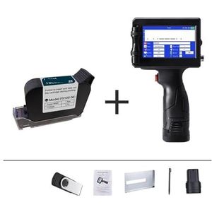 Handbediende Inkjetprinter, 12.7mm Handheld Inkjet Printer, QR Bar Batch Code Datum Nummer Logo Vervaldatum Label Printer, 24 Talen Draagbare Slim Sneldrogend Printen (Color : With 1 cartridge, Size