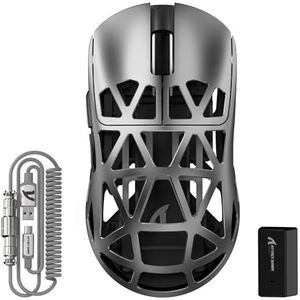 ATTACK SHARK R2PRO 45g Superlight muis van magnesiumlegering, PixArt PAW3950-sensor, 42000 dpi, 8000 Hz draadloze queryfrequentie, 2,4 G/BT/bekabelde gaming-muis G502, met spiraalkabel, PC/Mac, grijs