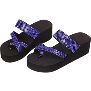 Glanzende Flip-flops Met Strass-sandalen For Dames 2024 Zomer Nieuwe Slippers Platform Wedge Slippers EVA Slippers Vrije Tijd Strandschoenen Met Clip-toe (Color : Blue, Size : 41 EU)