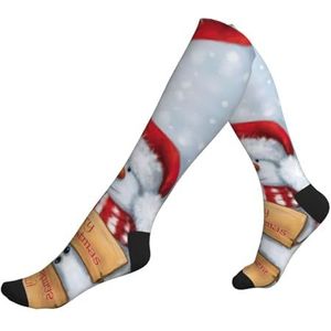 DEXNEL Merry Christmas Snowman Compressie Sokken Voor Mannen Vrouwen 20-30 Mmhg Compressie Sokken Voor Sport Ondersteuning Sokken, 2 Zwart-2, Eén Maat