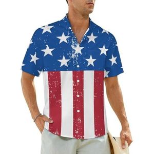 Retro Amerikaanse vlag heren shirts korte mouw strand shirt Hawaii shirt casual zomer T-shirt L