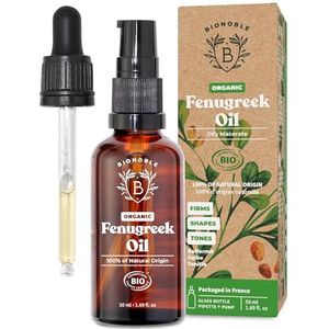 BIONOBLE Biologische Fenegriekolie - Verstevigt en Vormt Borsten en Billen - Fenugreek Oil van 100% Natuurlijke Oorsprong - Geurloos Maceraat van Zaden - Glazen Fles met Pipet en Pompje - 50ml