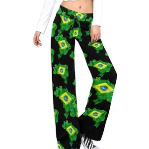 Aquarel Braziliaanse vlag kaart vrouwen broek casual broek elastische taille lounge broek lange yoga broek rechte been