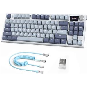 ATTACK SHARK K86 75% Draadloos Mechanisch Toetsenbord, 2.4G/BT5.0/USB-C Bedraad Tri-mode Gamingtoetsenbord, TKL 87 Key QWERTY, 1,2'' TFT HD-Kleurenscherm en Knob, RGB-Backlit Hot-Swap - Blauw