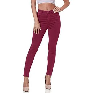 Gloop Dames stretch jeans jeansbroek skinny fit jegging skinny jeans stretch broek push up high waist jeans, donkerrood, S