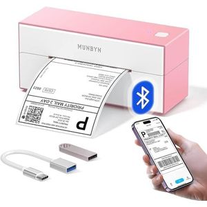 MUNBYN Bluetooth Label Thermische Printer 4x6 DHL UPS Verzendlabels Thermische printer Label Maker voor verzendpakketten Compatibel met Ebay Amazon Etsy Wish Pink