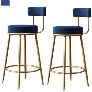 Bar Stoel op hoogte barkruk 2-delige moderne keukenbarstoelen for pub eetkamer ondersteunt 200 kg (kleur: blauw, materiaal: fluweel) Krukken (Size : Height 65cm(25.6inch))