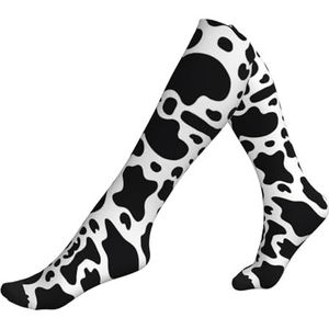 ASFgda Compressie zwart-witte sokken met koeienprint voor dames en heren, 15-20 mmhg (1 paar) beste ondersteuning voor hardlopen, fietsen, werk en fitness
