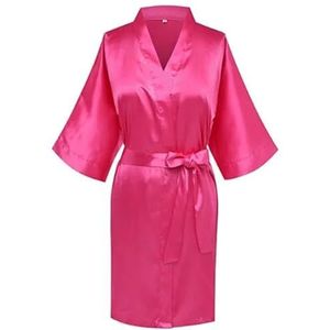 OZLCUA Satijnen gewaad effen satijnen gewaden badjas dames eenvoud pyjama bruiloft feest gewaden korte nachtkleding badjas, roze (hot pink), M